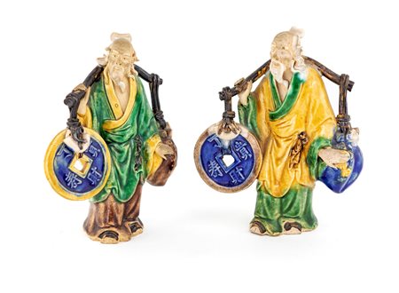 Due figure in terracotta invetriata, Cina, XX secolo