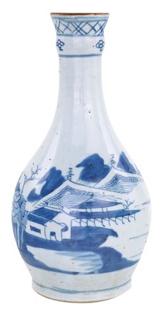 Vaso a bottiglia in porcellana bianca e blu, Cina