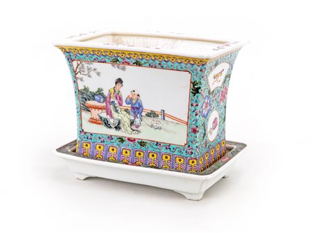 Fioriera da tavolo in porcellana con sottovaso, Repubblica Popolare Cinese