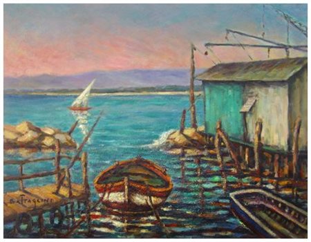 LIVIO BATTAGLINI Bocca d Arno 1983 Olio su faesite 40 x 50. Firma in b. a s.;...