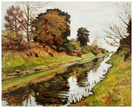 ALFREDO CONTI Marina di Pisa 1890 – Pisa 1960 Fiume Morto a San Rossore Olio...