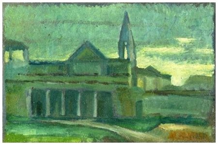 SANTI MACCHIA Pisa 1884 – Pisa 1964 Santa Croce in Fossabanda Olio su cartone...