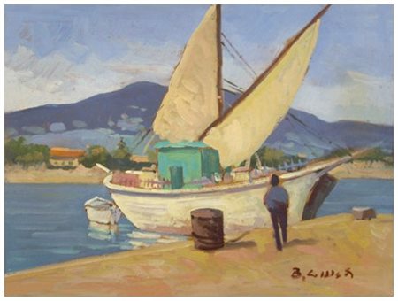 BRUNO GIUSTI Livorno 1937 Senza titolo Olio su faesite 30 x 40. Firma in b. a...