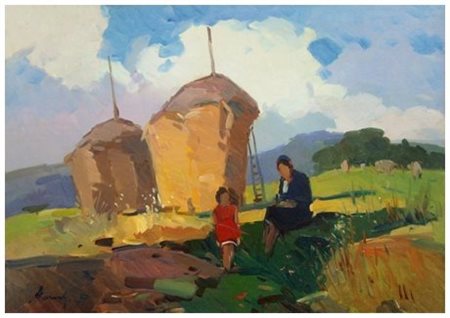 PIERO MARCHI Borgo San Lorenzo 1917 Campagna Olio su faesite 35 x 50. Firma...