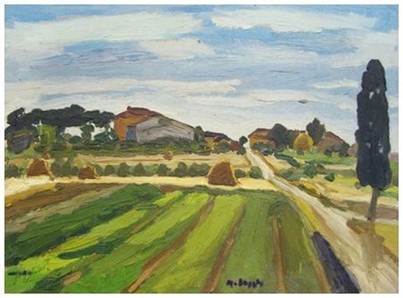 NEDO LUSCHI Livorno 1917 – Livorno 1996 Paesaggio Olio su tavola 51,2 x 68,5....