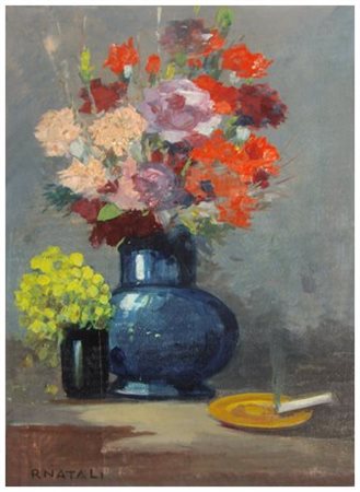 RENATO NATALI Livorno 1883 – Livorno 1979 Garofani Olio su tavola 50 x 35....