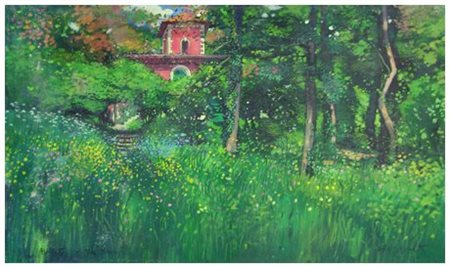 ANDREA RAZZAUTI Livorno 1954 Villa Uberti Trossi Olio su tela 60 x 100. Firma...