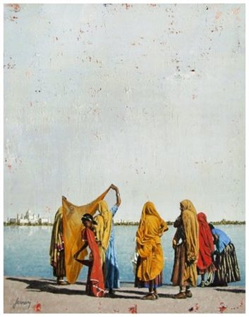 MASSIMO FERRARI Livorno 1955 Donne sulla riva 2013 Olio su tela 50 x 40....