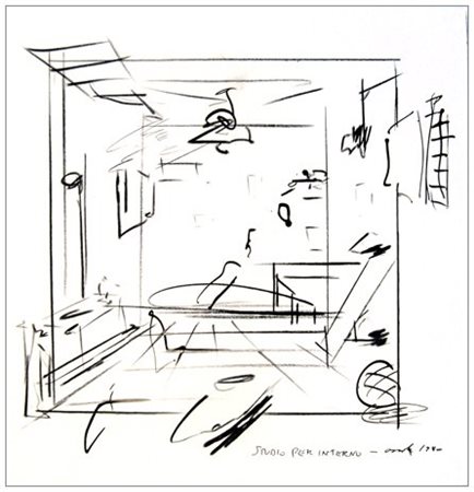 GIANCARLO OSSOLA Milano 1935 Studio per interno 1980 Pastello e acquerello su...