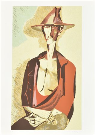 Remo Brindisi RITRATTO MASCHILE serigrafia su carta, cm 70x50; es. P.A. firma