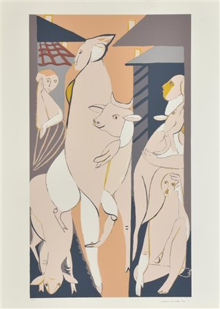 Remo Brindisi FIGURE E ANIMALI serigrafia su carta, cm 70x50; es. P.A. firma