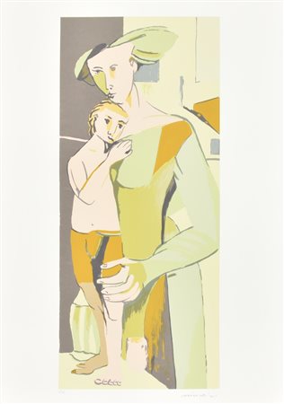 Remo Brindisi MADRE CON BAMBINO serigrafia su carta, cm 70x50; es. P.A. firma