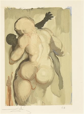 Salvador Dali' NUDO DI SCHIENA litografia su carta, cm 33x23; es. E.A. firma