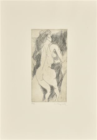 Carlo Morelli STUDIO DI NUDO acquaforte su carta, battuta cm 25x12, su foglio...