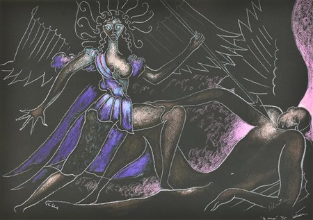 Sebastian LE SONGE serigrafia su carta ritoccata a mano, cm 35x50; es. 3/5...