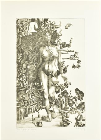 Rudi Gorog LA MOGLIE DEL DIAVOLO incisione su carta fabriano, battuta cm...