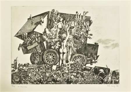 Rudi Gorog VIA AL PARADISO incisione su carta Fabriano, battuta cm 40x55, su...