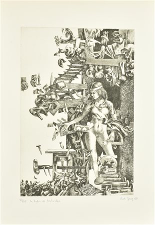 Rudi Gorog LA FIGLIA DI ATAHUALPA incisione su carta Fabriano, battuta cm...