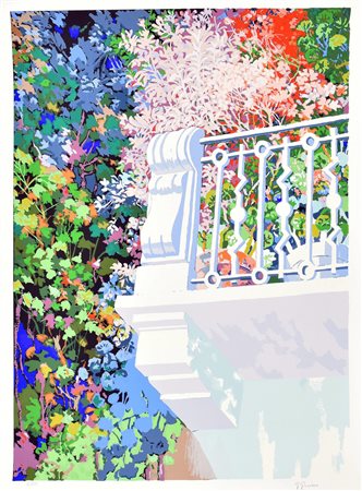 Giuseppe Grosso BALCONE FIORITO serigrafia su carta, cm 70x50; es. 42/150 firma