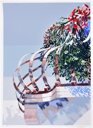 Giuseppe Grosso BALCONE FIORITO serigrafia su carta, cm 70x50; es. 40/150 firma