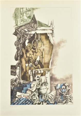Rudi Gorog VILLON incisione su carta Fabriano, battuta cm 56x35, su foglio cm...
