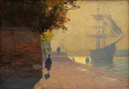 DUILIO COROMPAI, Veduta di Venezia con veliero