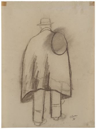 Ottone Rosai "Uomo di spalle con cappello e tabarro" 1938
matita su carta
cm 49,
