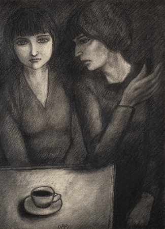 Ubaldo Oppi "Donne al caffè" 1913
carboncino su carta
cm 50,8x37,4
Firmato in ba