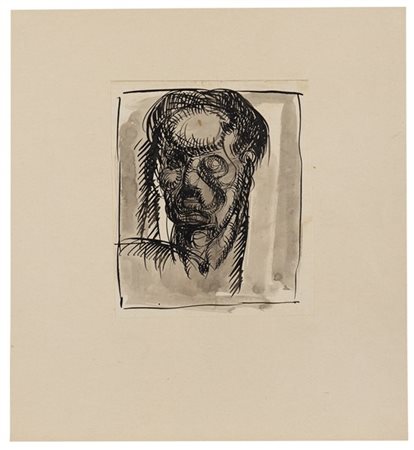 Fortunato Depero "Testa grottesca" 1913 circa
china e china diluita su carta
cm