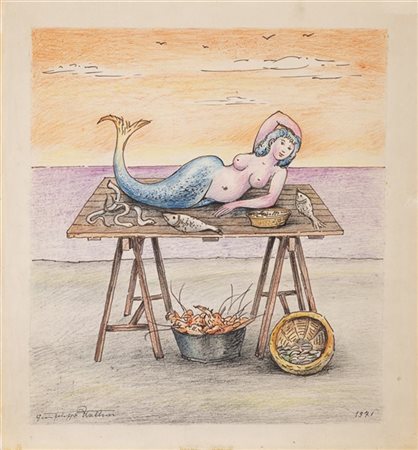 Gianfilippo Usellini "Sirena" 1971
pastello e tecnica mista su carta
cm 41x38
Fi