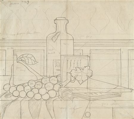 Gino Severini "Tracciato per "Natura morta con bottiglia"" 1920
matita su carta