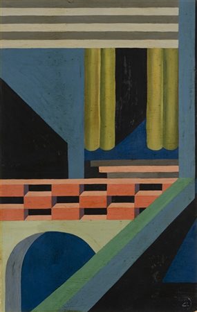 Fortunato Depero "Architettura Caprese" 1917-18 circa
olio su cartone
cm 58x36