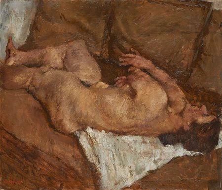 Fausto Pirandello "Nudo" 1937-1938 circa
olio su tavola
cm 42,5x50,5
Firmato in