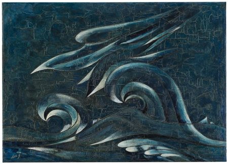 Gianni Dova "Composizione blu" 1963
olio su tela
cm 50x70
Firmato in basso a sin