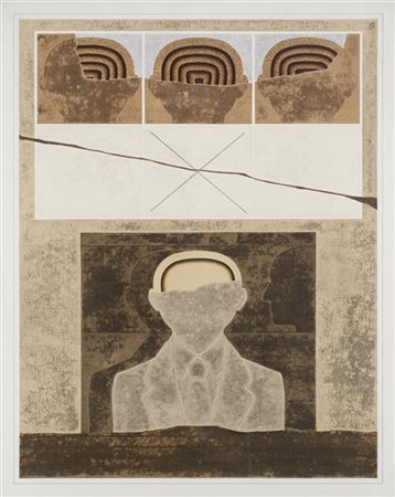 Angelo Cagnone "Chiuso nel silenzio" 1977
olio su tela
cm 99x80,5
Firmato, titol