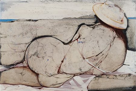 Karl Plattner "Nudo di schiena sdraiato" 1962
tecnica mista su pergamena su tavo