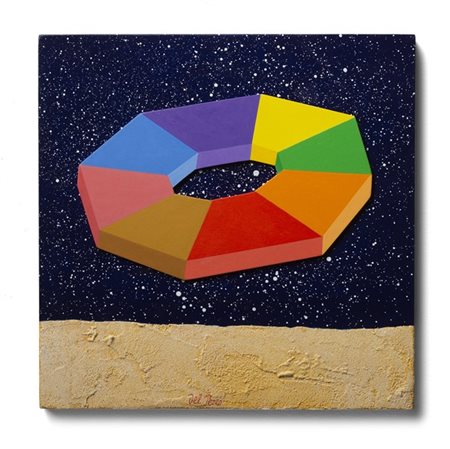 Lucio Del Pezzo "Notte Stellata" 
acrilico, collage e sabbia su tavola
cm 20x20