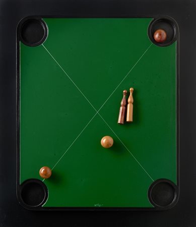 Lucio Del Pezzo "Il bigliardo" 1979assemblage su tavolacm 55x46Firmato e data