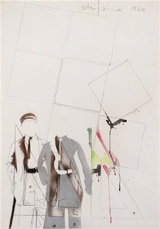 Mario Schifano "Senza titolo" 1966
smalto, grafite, spruzzo e collage su carta
c