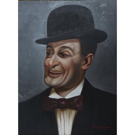 A. GIORDANO, Antonio De Curtis (Totò), Olio su tavola