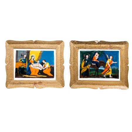 SCUOLA SICILIANA DEL XIX SECOLO, Coppia di pitture su vetro