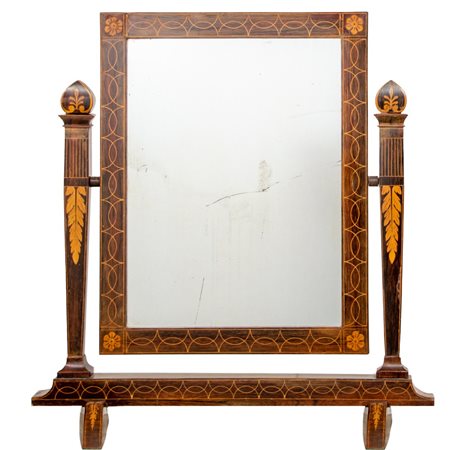 SPECCHIERA da appoggio in mogano con tarsie in bosso
