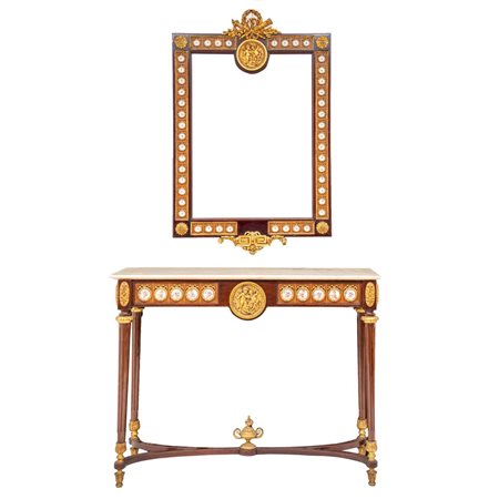 CONSOLLE CON SPECCHIERA in legno di mogano