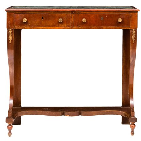 CONSOLLE stile Impero con due cassetti in mogano