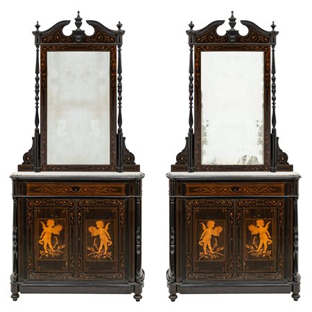 IMPORTANTE COPPIA DI CREDENZE CON SPECCHIERE