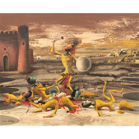 JEAN CALOGERO 
Battaglia, Olio su tela applicata su masonite