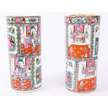 COPPIA DI VASI a cilindro in porcellana