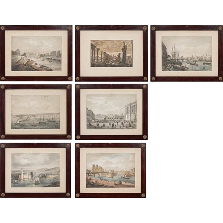 SETTE STAMPE a colori raffiguranti "Scorci di città"