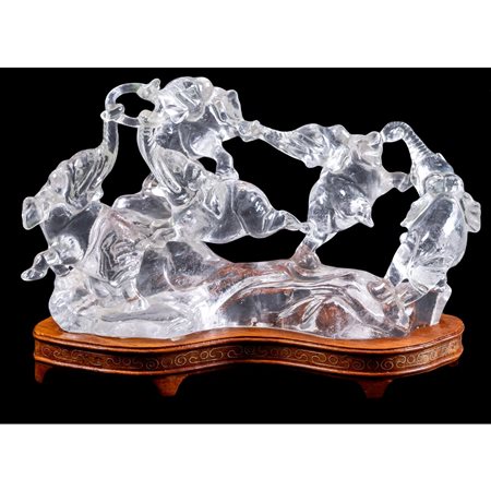 GRUPPO in cristallo di Rocca ”Gioco di elefanti”