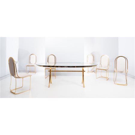 ROCHE BOBOIS (Attr.le), Tavolo da pranzo e sei sedie